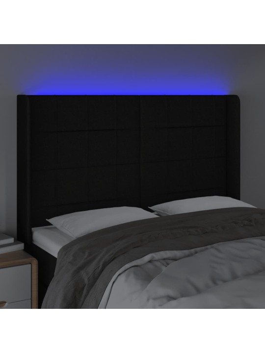 Gultas galvgalis ar LED, 147x16x118/128 cm, melns audums