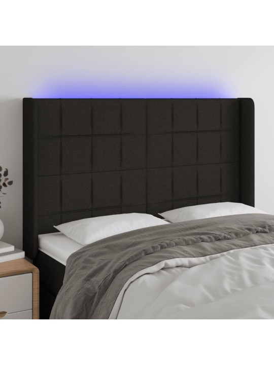 Gultas galvgalis ar LED, 147x16x118/128 cm, melns audums