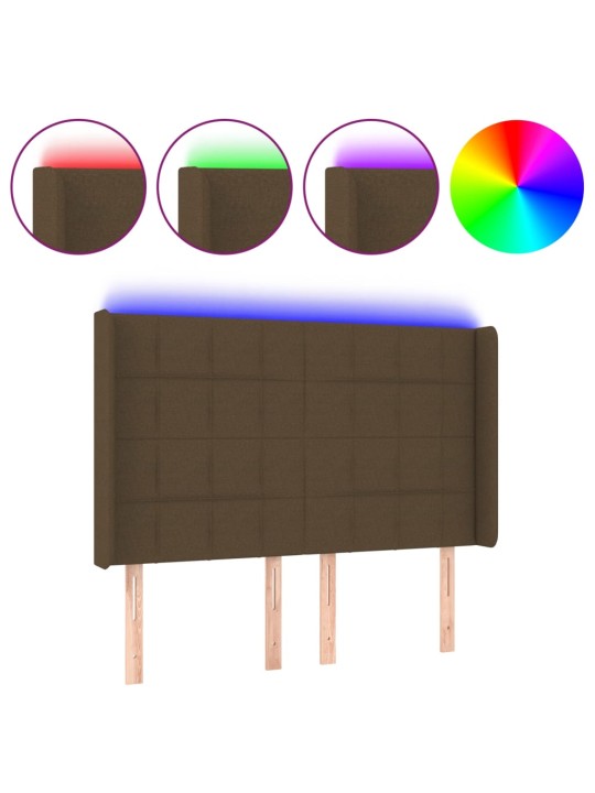 Gultas galvgalis ar led, 147x16x118/128 cm, tumši brūns audums
