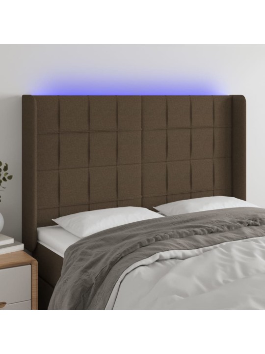 Gultas galvgalis ar led, 147x16x118/128 cm, tumši brūns audums