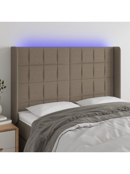 Gultas galvgalis ar led, 147x16x118/128 cm, pelēkbrūns audums