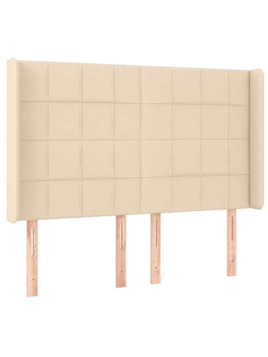 Gultas galvgalis ar LED, 147x16x118/128 cm, krēmkrāsas audums