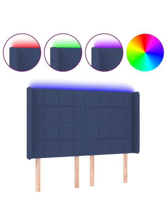 Gultas galvgalis ar LED, 147x16x118/128 cm, zils audums