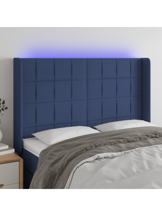 Gultas galvgalis ar LED, 147x16x118/128 cm, zils audums