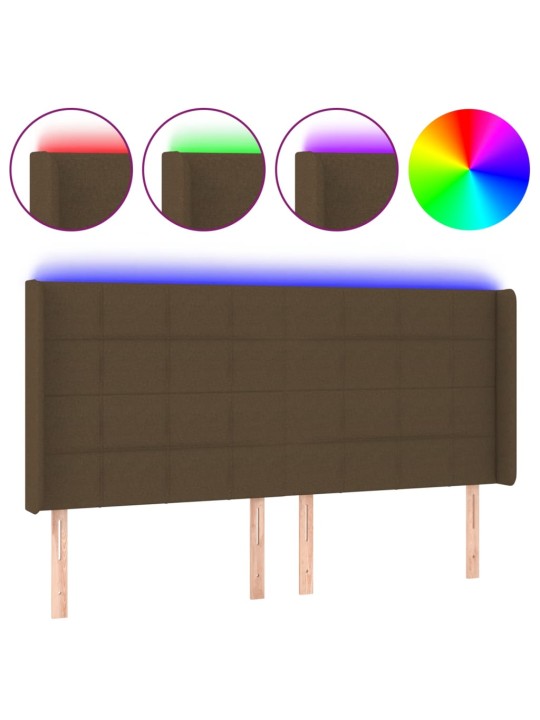 Gultas galvgalis ar LED, 163x16x118/128 cm, tumši brūns audums