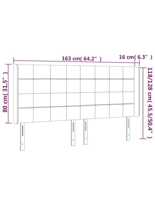 Gultas galvgalis ar LED, 163x16x118/128 cm, tumši brūns audums