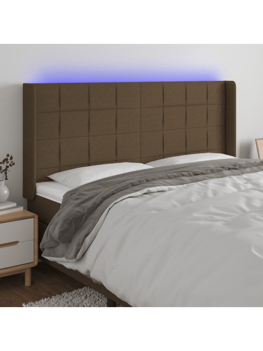Gultas galvgalis ar LED, 163x16x118/128 cm, tumši brūns audums