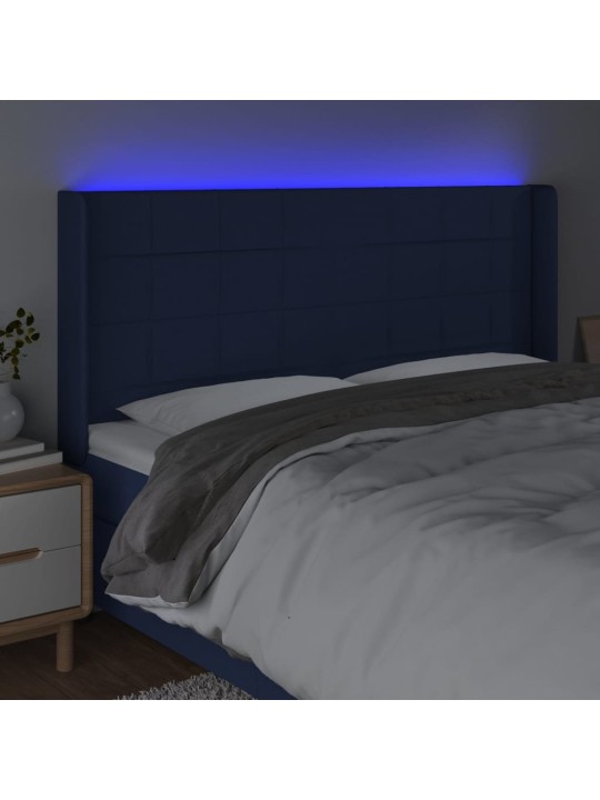 Gultas galvgalis ar LED, 163x16x118/128 cm, zils audums