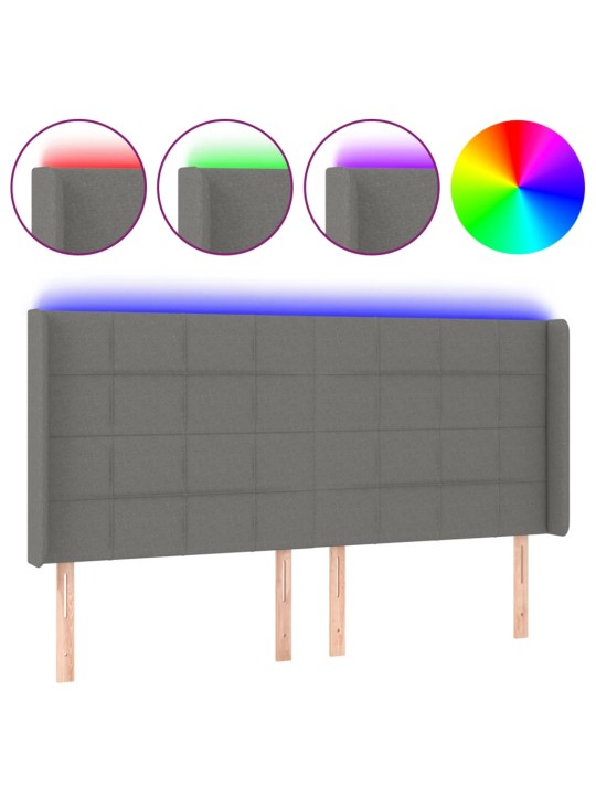 Gultas galvgalis ar led, 183x16x118/128 cm, tumši pelēks audums