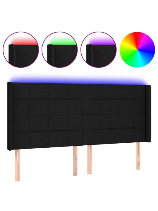 Gultas galvgalis ar led, 183x16x118/128 cm, melns audums