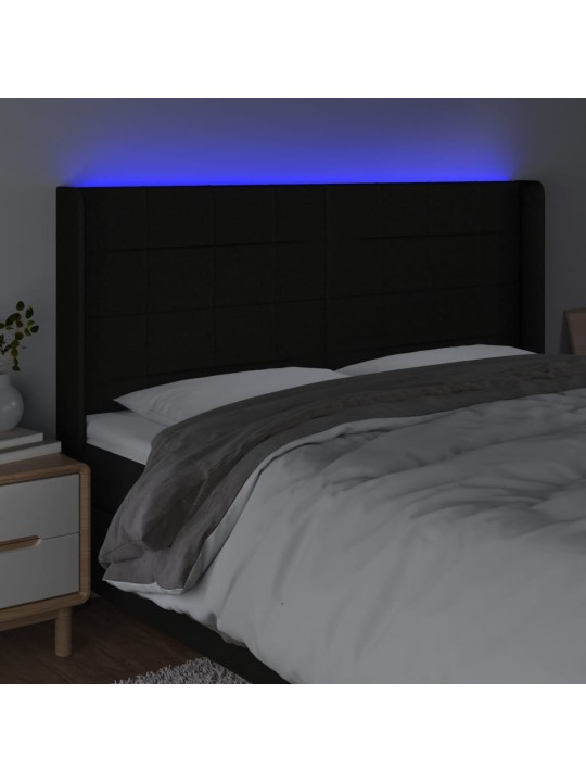 Gultas galvgalis ar led, 183x16x118/128 cm, melns audums