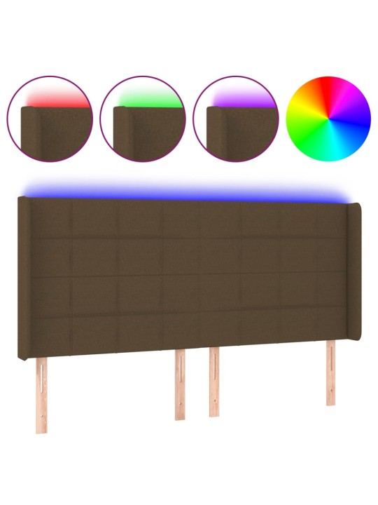 Gultas galvgalis ar led, 183x16x118/128 cm, tumši brūns audums