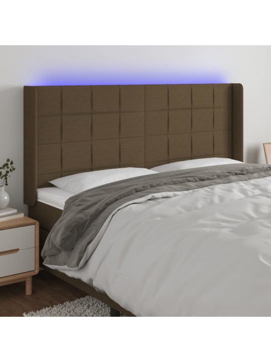Gultas galvgalis ar led, 183x16x118/128 cm, tumši brūns audums