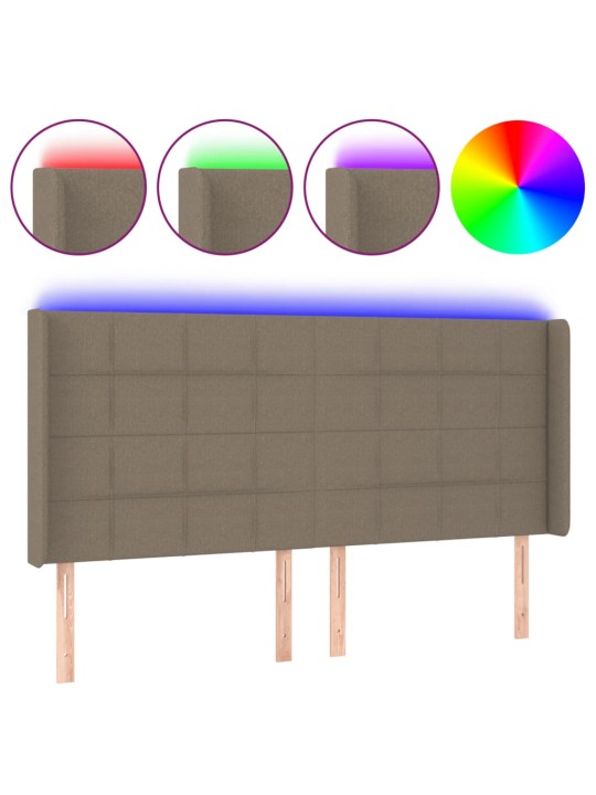 Gultas galvgalis ar led, 183x16x118/128 cm, pelēkbrūns audums
