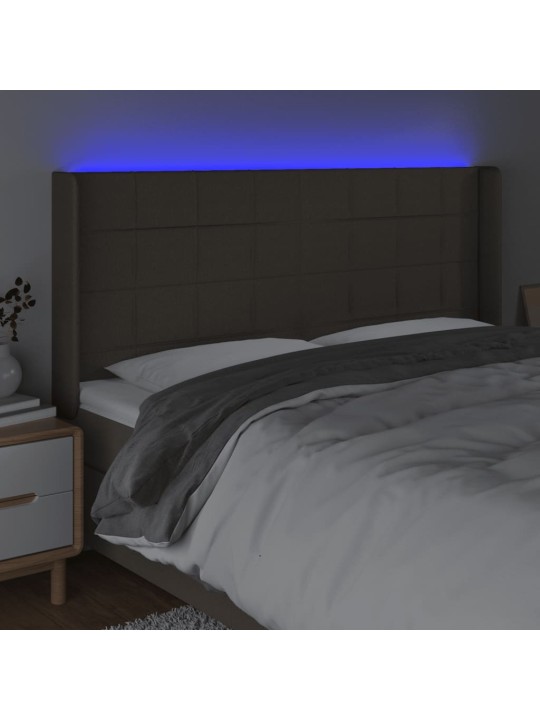 Gultas galvgalis ar led, 183x16x118/128 cm, pelēkbrūns audums