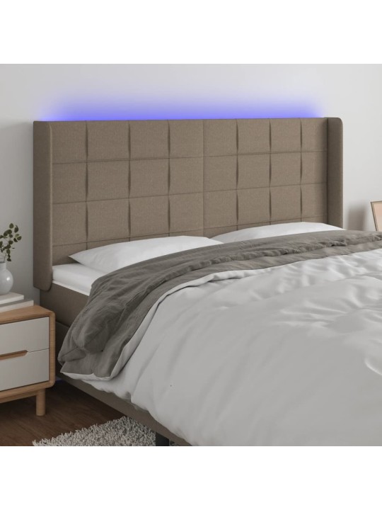 Gultas galvgalis ar led, 183x16x118/128 cm, pelēkbrūns audums