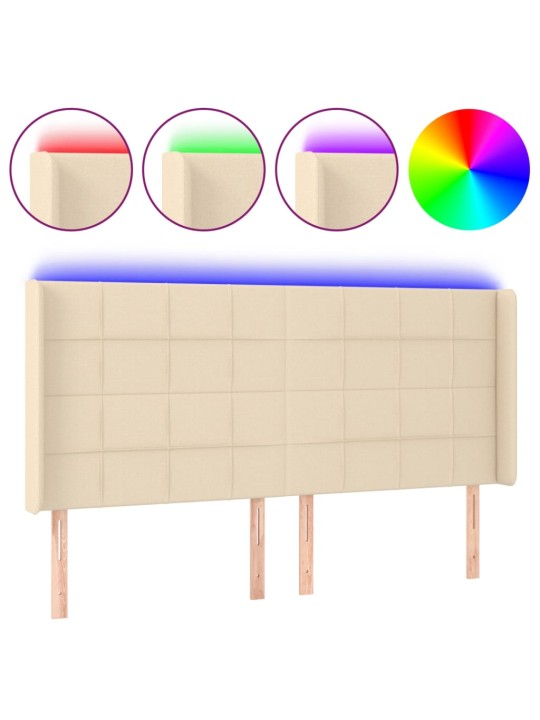 Gultas galvgalis ar led, 183x16x118/128 cm, krēmkrāsas audums