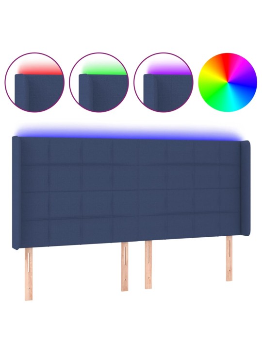 Gultas galvgalis ar led, 183x16x118/128 cm, zils audums