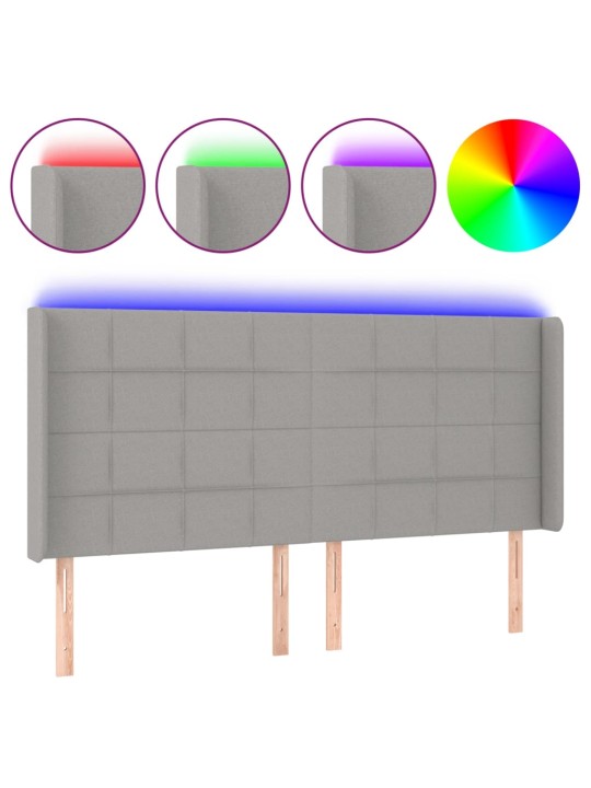 Gultas galvgalis ar led, 203x16x118/128 cm, gaiši pelēks audums