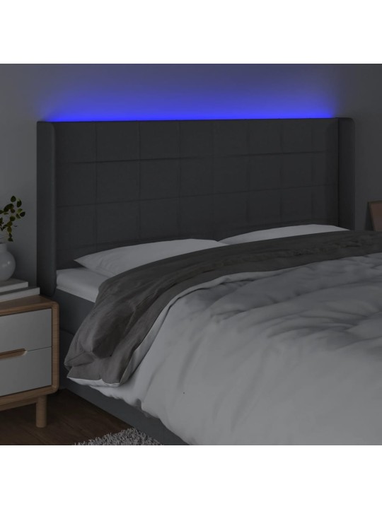 Gultas galvgalis ar led, 203x16x118/128 cm, tumši pelēks audums