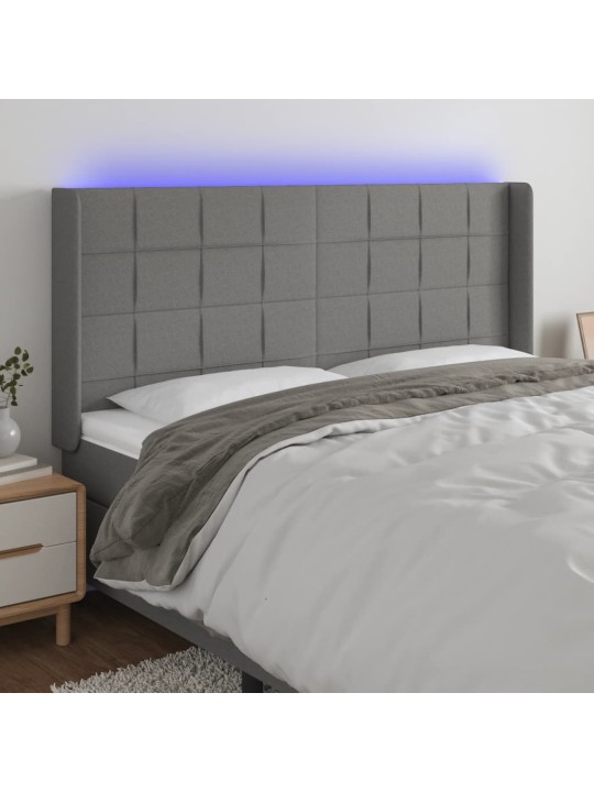 Gultas galvgalis ar led, 203x16x118/128 cm, tumši pelēks audums