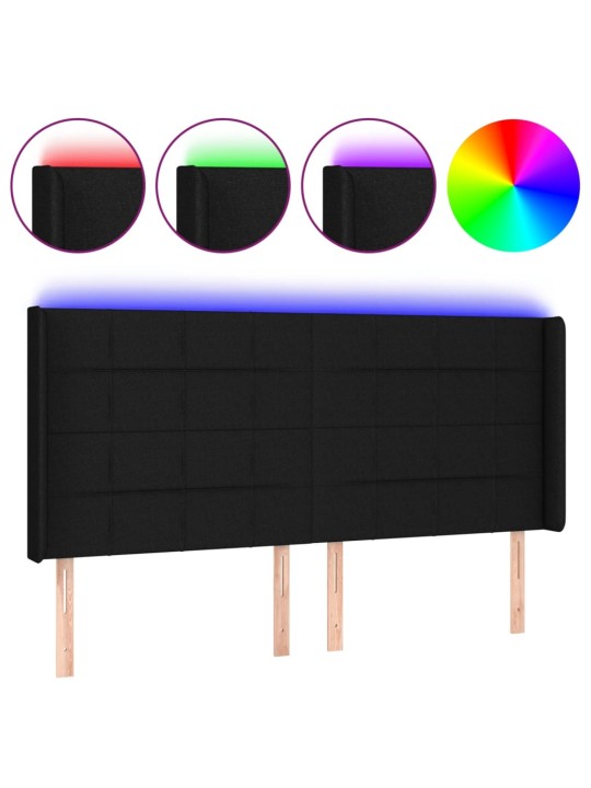 Gultas galvgalis ar LED, 203x16x118/128 cm, melns audums