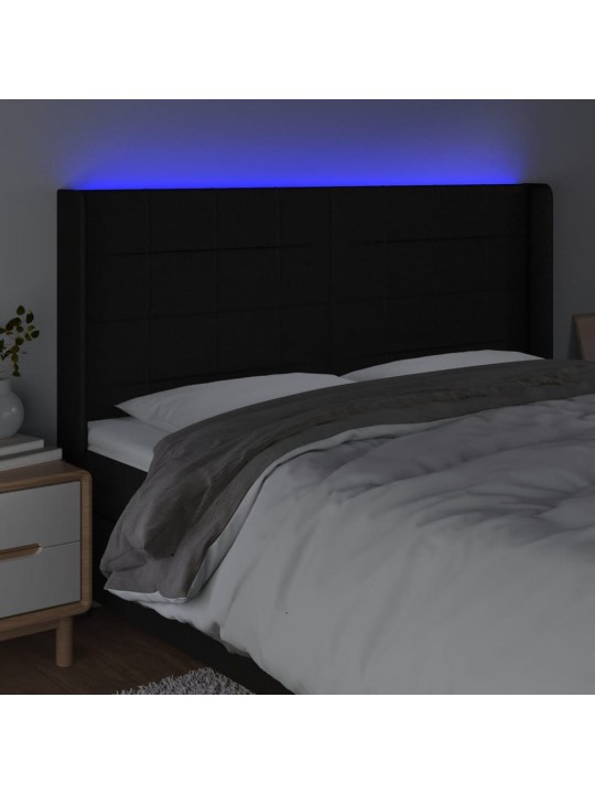 Gultas galvgalis ar LED, 203x16x118/128 cm, melns audums