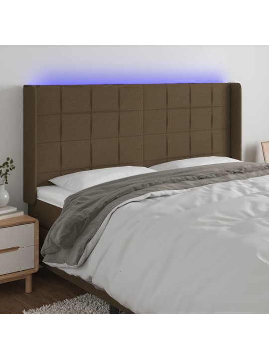 Gultas galvgalis ar led, 203x16x118/128 cm, tumši brūns audums