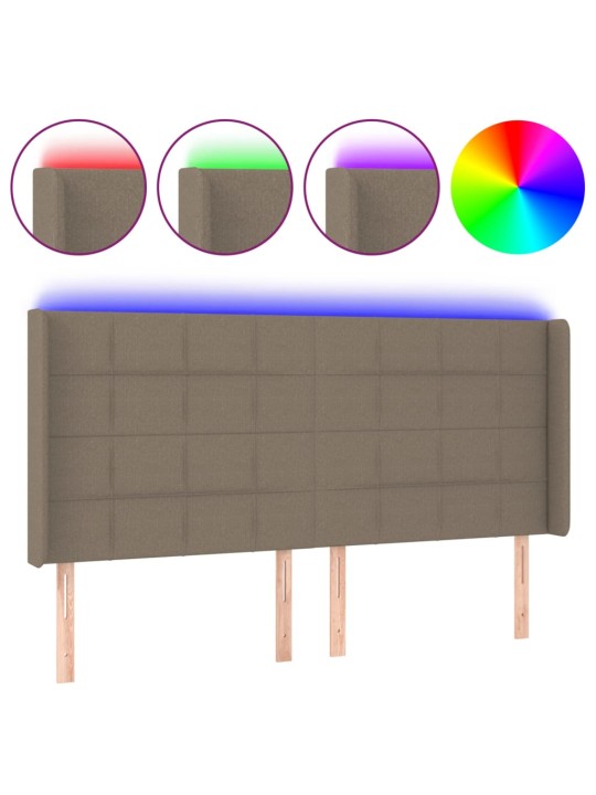 Gultas galvgalis ar LED, 203x16x118/128 cm, pelēkbrūns audums