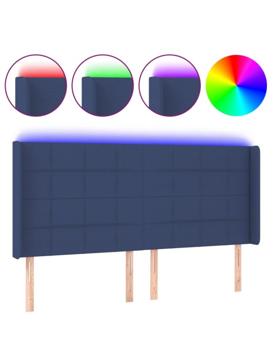 Gultas galvgalis ar led, 203x16x118/128 cm, zils audums