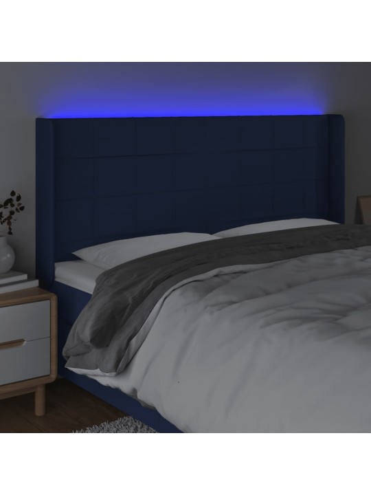 Gultas galvgalis ar led, 203x16x118/128 cm, zils audums