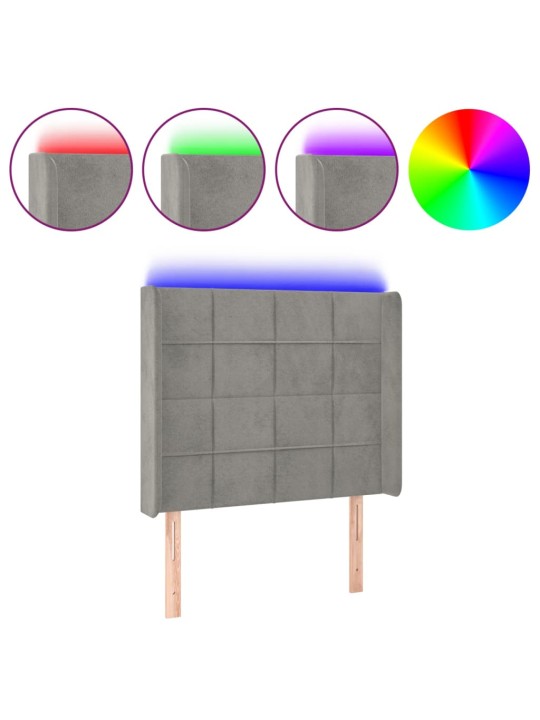 Gultas galvgalis ar led, 83x16x118/128 cm, gaiši pelēks samts