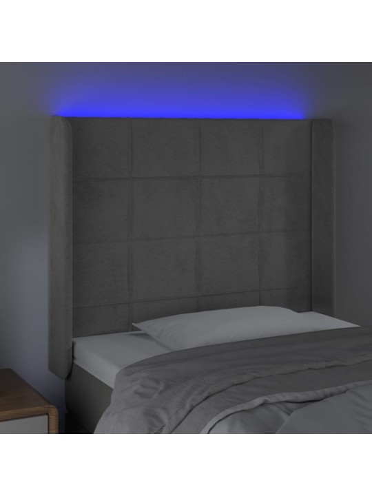 Gultas galvgalis ar led, 83x16x118/128 cm, gaiši pelēks samts