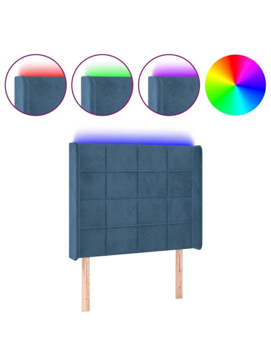 Gultas galvgalis ar led, 83x16x118/128 cm, tumši zils samts