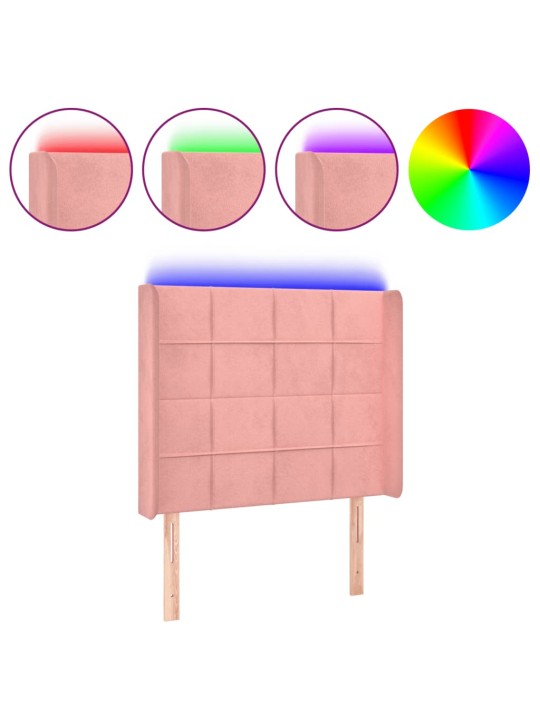 Gultas galvgalis ar led, 83x16x118/128 cm, rozā samts
