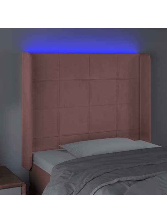 Gultas galvgalis ar led, 83x16x118/128 cm, rozā samts