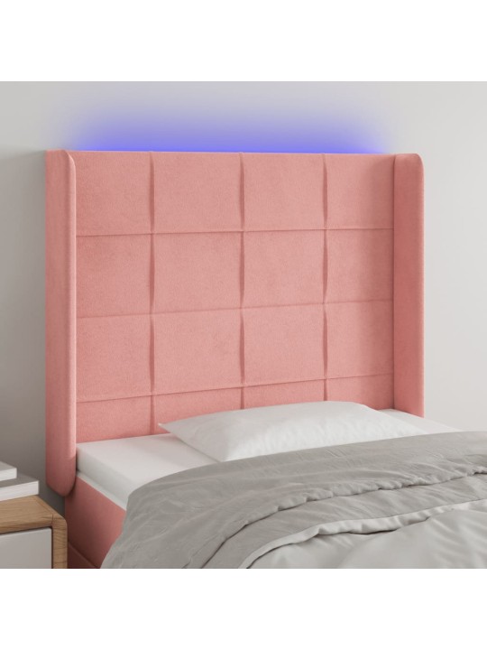 Gultas galvgalis ar led, 83x16x118/128 cm, rozā samts