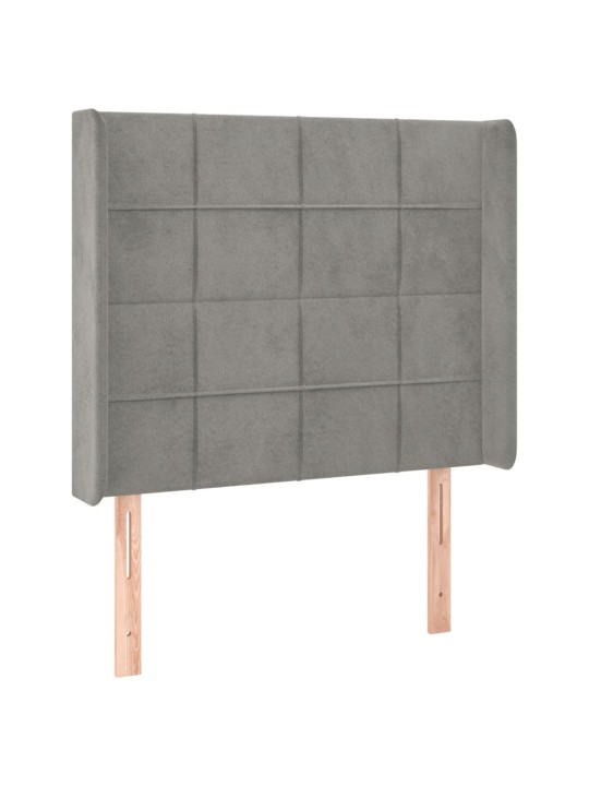 Gultas galvgalis ar led, 93x16x118/128 cm, gaiši pelēks samts