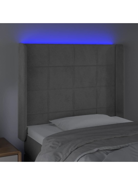 Gultas galvgalis ar led, 93x16x118/128 cm, gaiši pelēks samts
