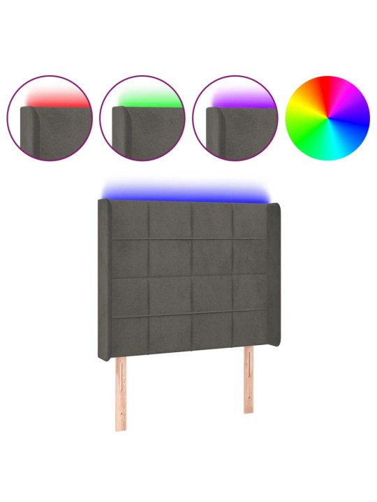 Gultas galvgalis ar led, 93x16x118/128 cm, tumši pelēks samts