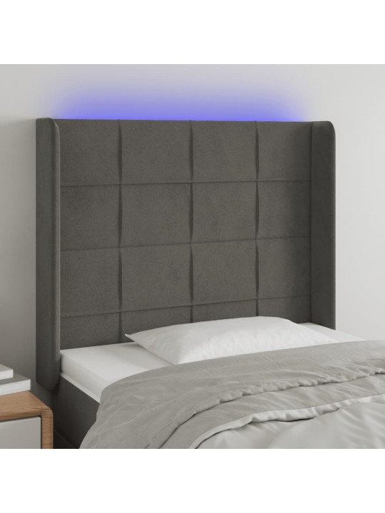 Gultas galvgalis ar led, 93x16x118/128 cm, tumši pelēks samts