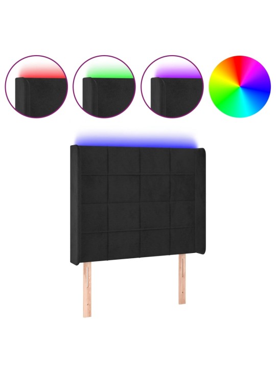 Gultas galvgalis ar led, 93x16x118/128 cm, melns samts