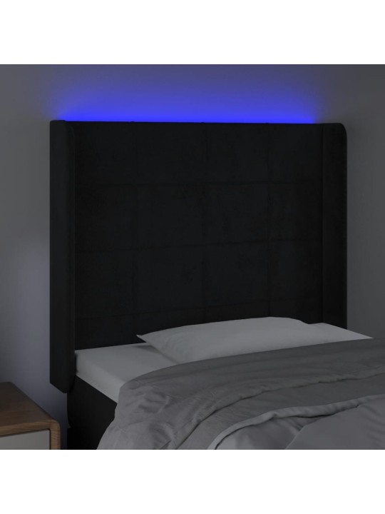 Gultas galvgalis ar led, 93x16x118/128 cm, melns samts