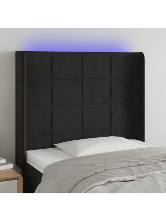 Gultas galvgalis ar led, 93x16x118/128 cm, melns samts
