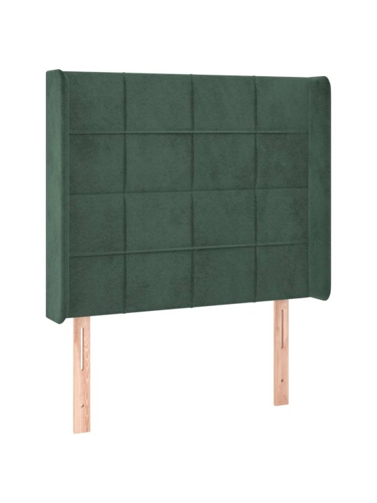 Gultas galvgalis ar led, 93x16x118/128 cm, tumši zaļš samts
