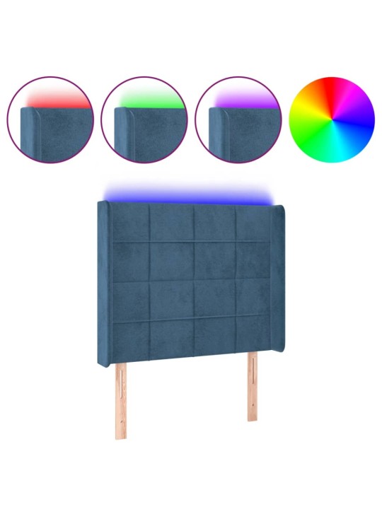 Gultas galvgalis ar led, 93x16x118/128 cm, tumši zils samts