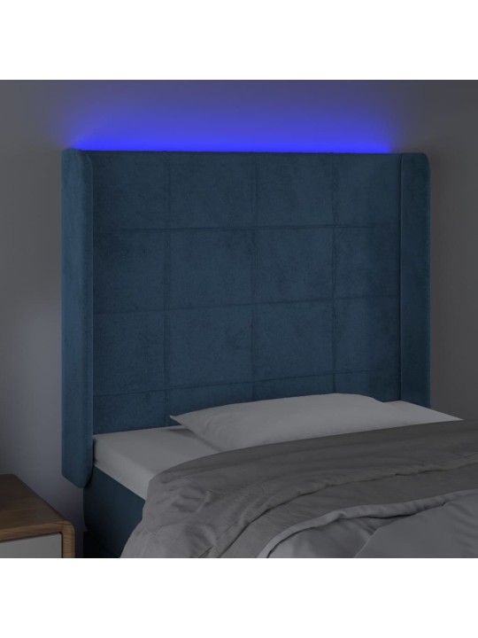 Gultas galvgalis ar led, 93x16x118/128 cm, tumši zils samts