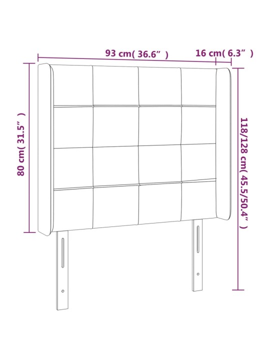 Gultas galvgalis ar led, 93x16x118/128 cm, tumši zils samts