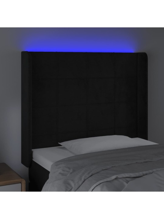 Gultas galvgalis ar LED, 103x16x118/128 cm, melns samts