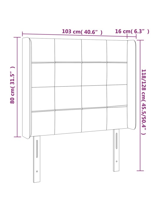 Gultas galvgalis ar LED, 103x16x118/128 cm, melns samts